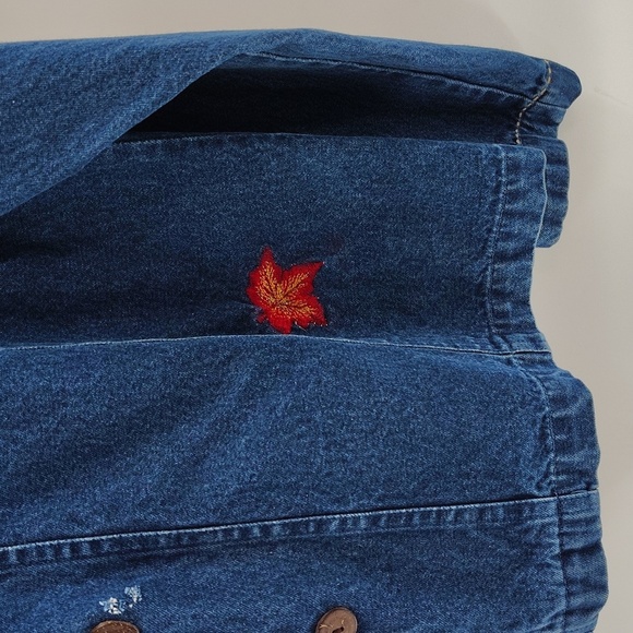 Vintage Passport Fall Leaf Themed Jean Jacket Size L Button Up Embroidery Cotton - Picture 7 of 7